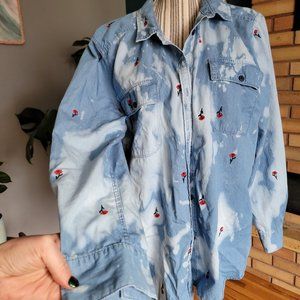 Custom acid wash rose embroidered top